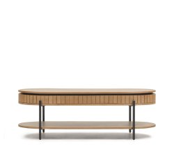Mesa de centro Licia 1 cajón de madera maciza de mango y metal pintado negro 130 x 65 cm