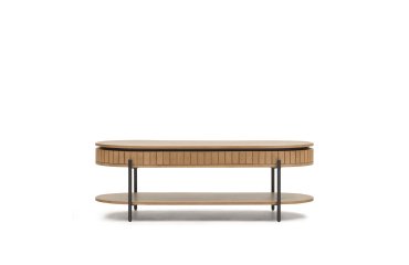 Mesa de centro Licia 1 cajón de madera maciza de mango y metal pintado negro 130 x 65 cm