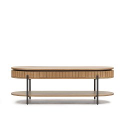 DE_Table basse Licia 1 tiroir en bois massif de manguier et métal peint en noir 130 x 65 cm