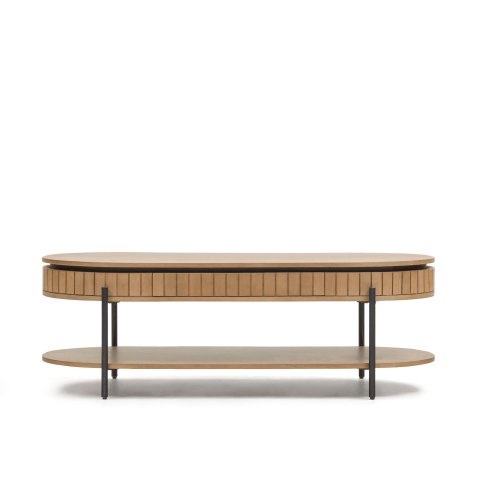 Mesa de centro Licia 1 cajón de madera maciza de mango y metal pintado negro 130 x 65 cm