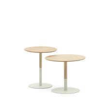 DE_Ensemble de 2 tables d'appoint Watse placage chêne et métal peint blanc mat Ø 40 cm/Ø 48 cm