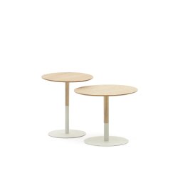 Set Watse de 2 mesas auxiliares chapa roble y metal pintado blanco mate Ø 40 cm/Ø 48 cm