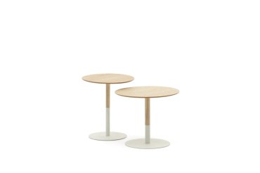 Ensemble de 2 tables d'appoint Watse placage chêne et métal peint blanc mat Ø 40 cm/Ø 48 cm