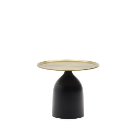 Liuva round side table in gold metal and matte black finish, Ø 52 cm