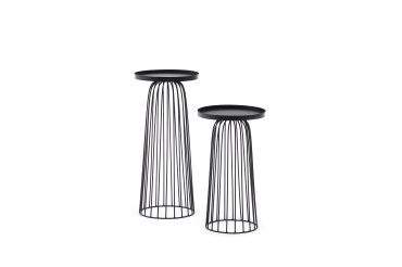 Dilva set of 2 metal side tables with painted matte black finish, Ø 36 cm