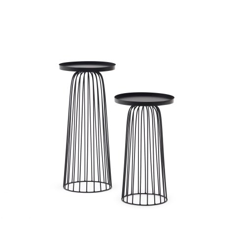 Dilva set of 2 metal side tables with painted matte black finish, Ø 36 cm