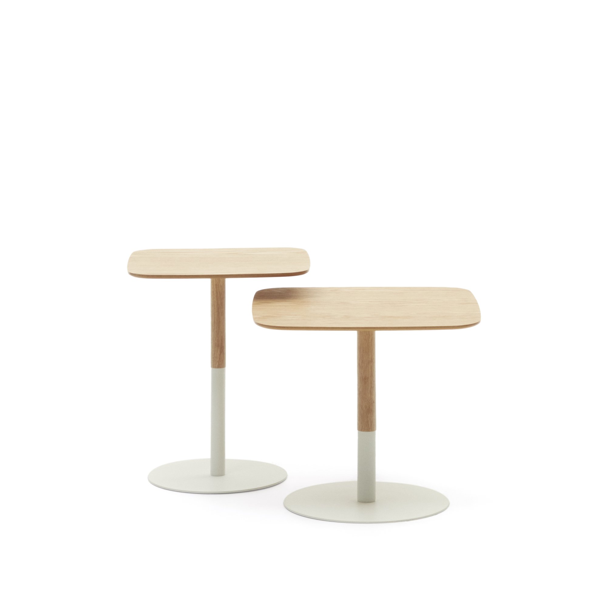 DE_Ensemble de 2 tables d'appoint Watse placage chêne et métal peint blanc mat