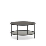 DE_Table basse Gilda en verre trempé et métal avec finition peinture noir mat Ø 80 cm