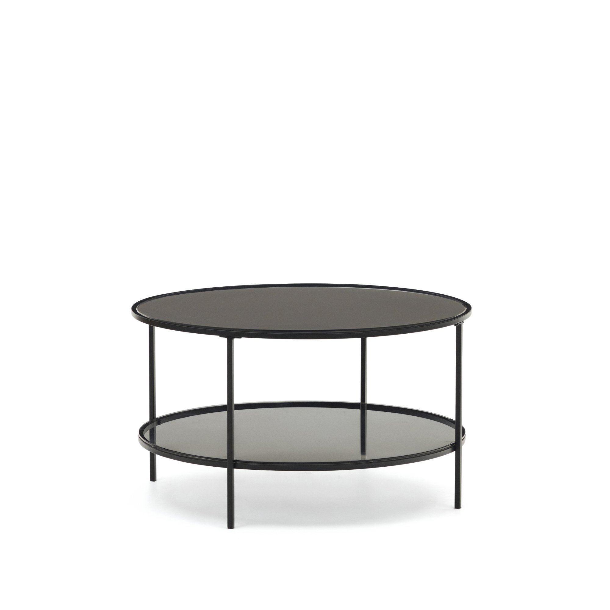 DE_Table basse Gilda en verre trempé et métal avec finition peinture noir mat Ø 80 cm