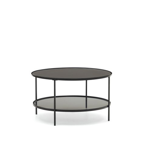 Gilda tempered glass and metal coffee table with a matte black finish, Ø 80 cm