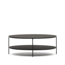 Fideia tempered glass and metal coffee table with a matte black finish, Ø 110 x 65 cm