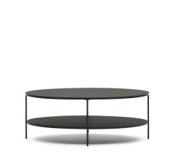 Mesa de centro Fideia cristal templado y metal acabado pintado negro mate Ø 110 x 65 cm