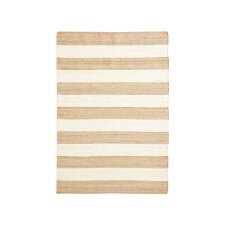 Tapis Rovira à rayures naturel et blanc en jute et coton 160 x 230 cm