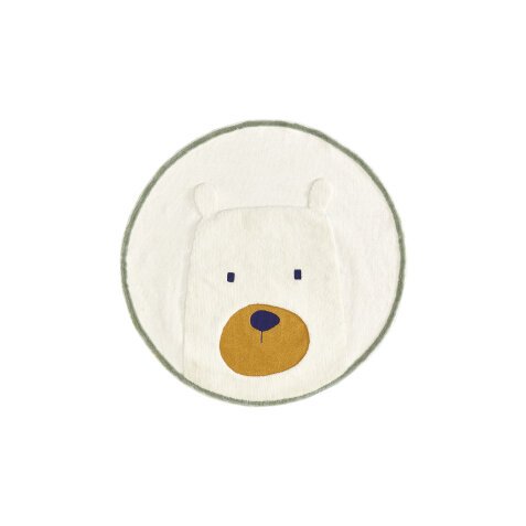 Zelda round white cotton bear rug, Ø 100 cm