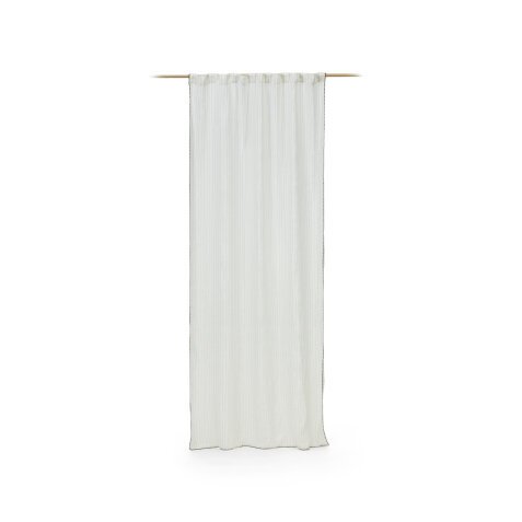Rideau Adra en lin et coton blanc à rayures avec broderie 140 x 270 cm