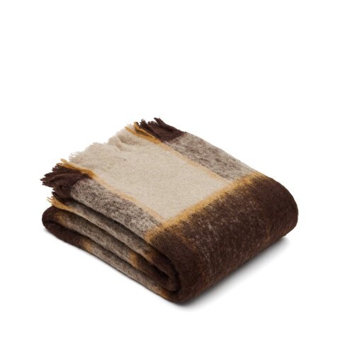 Grijs met bruin geruite Maro-deken met franjes 130 x 170 cm
