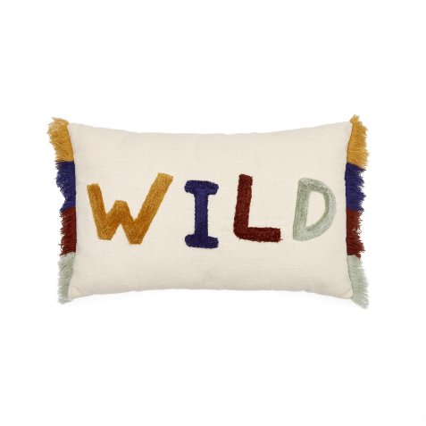 Housse de coussin Zelda en coton blanc de lettres brodées multicolore 30 x 50 cm