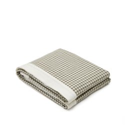 Madremanya table cloth, 100% linen with green checkers and white edge, 170 x 250 cm