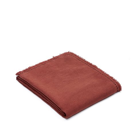 Montalt 100% linen tablecloth with terracotta fringes and black contrast stitching 150 x 250 cm