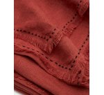 Montalt 100% linen tablecloth with terracotta fringes and black contrast stitching 150 x 250 cm
