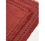 Montalt 100% linen tablecloth with terracotta fringes and black contrast stitching 150 x 250 cm