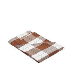 Matie cotton and linen round tablecloth in brown check Ø 150 cm