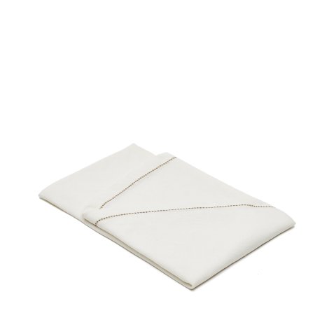 Mantel redondo Malu de algodón y lino blanco con detalle bordado beige Ø 150 cm