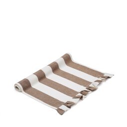 DE_Chemin de table Maura en coton et lin blanc et marron avec volants latéraux 50 x 150 cm