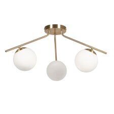 Mahala stalen plafondlamp met messing afwerking en drie matglazen bollen