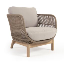 Catalina fauteuil gemaakt met beige touw en FSC massief acaciahout