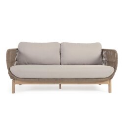 Canapé Catalina 3 places en corde beige et bois massif d'acacia 170 cm