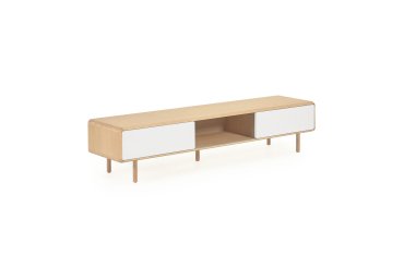 Meuble TV Anielle 2 portes en bois massif et placage de frêne 180 x 41 cm