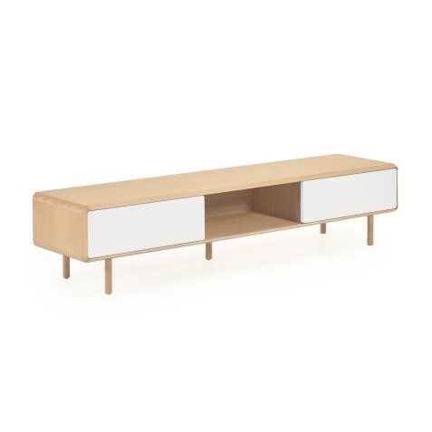 Meuble TV Anielle 2 portes en bois massif et placage de frêne 180 x 41 cm