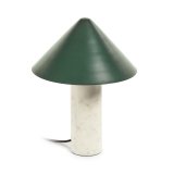 Valentine table lamp, white marble and metal with a green painted finish