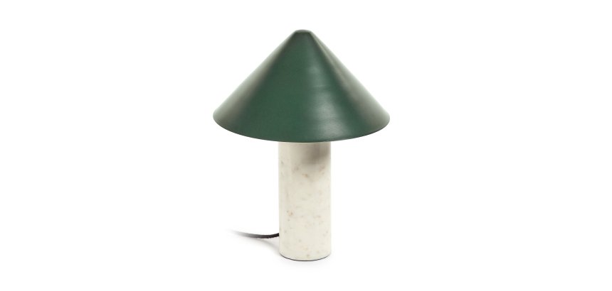 Lampe de table Valentine en marbre blanc et métal peint en vert