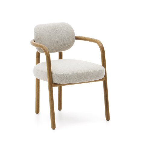 Melqui beige chair in solid oak wood a natural finish