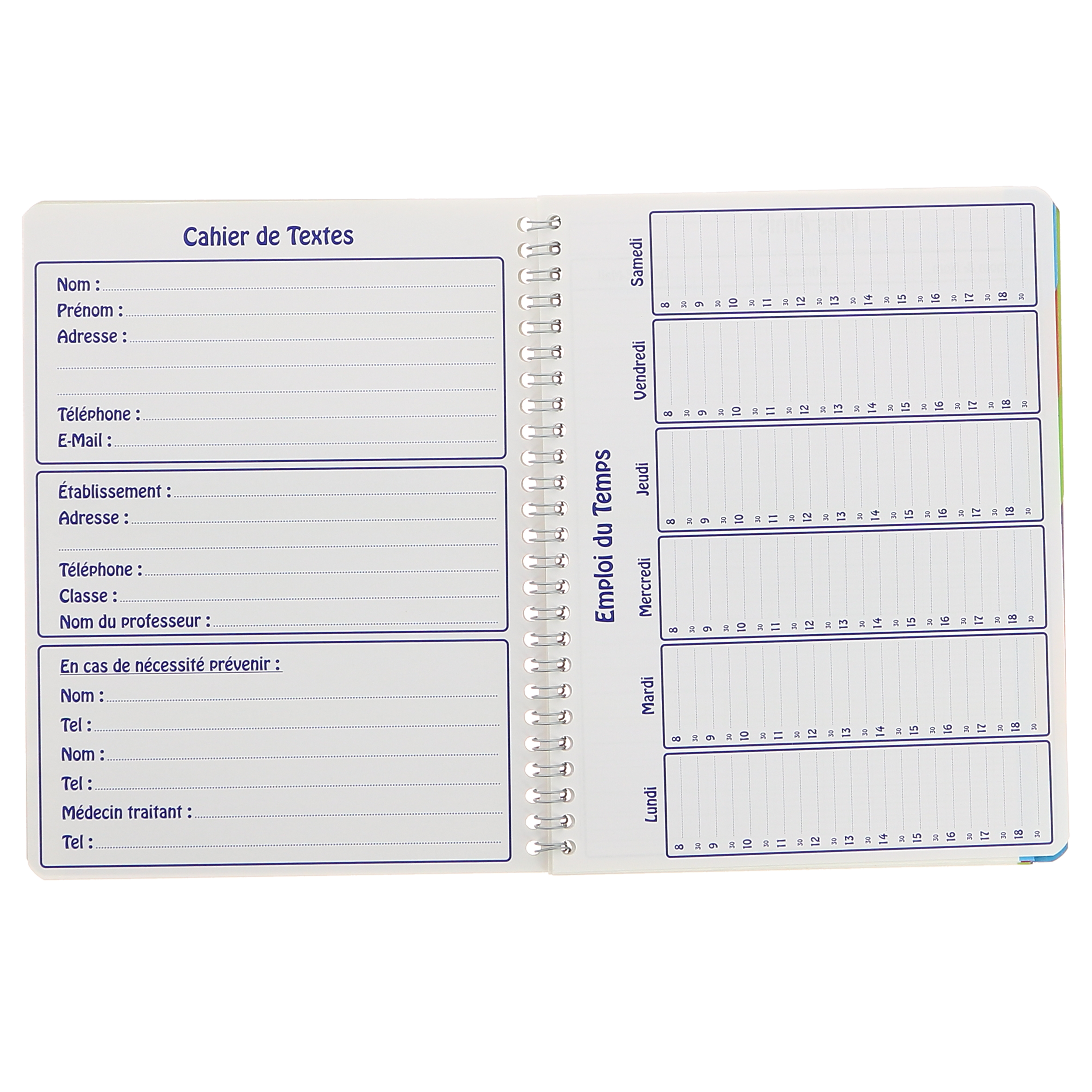 Cahier de textes Conquerant 7 integrale 170x220 124p 70g seyes assorti