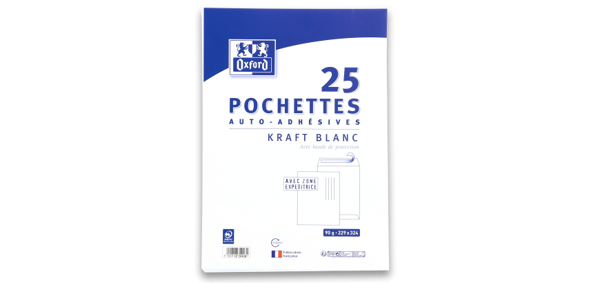 Pochette Oxford 229X324 X25 Kraft Blanc Auto Adhesive