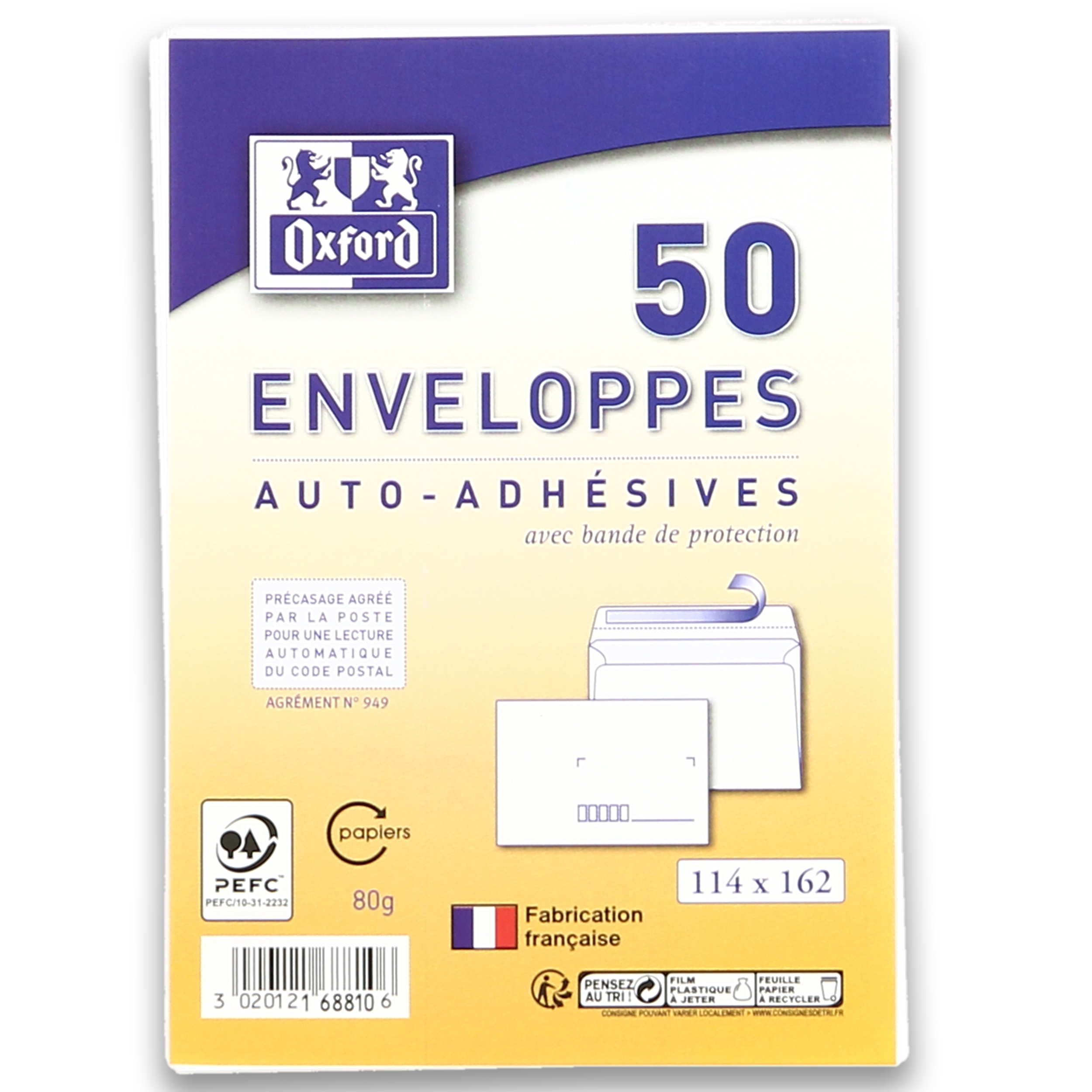 Lot de 50 enveloppes Oxford 114x162  auto adhesive precasee - blanc