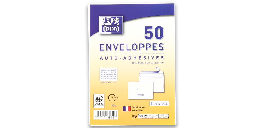 Lot de 50 EnveloPPes Oxford 114x162  auto adhesive precasee - blanc