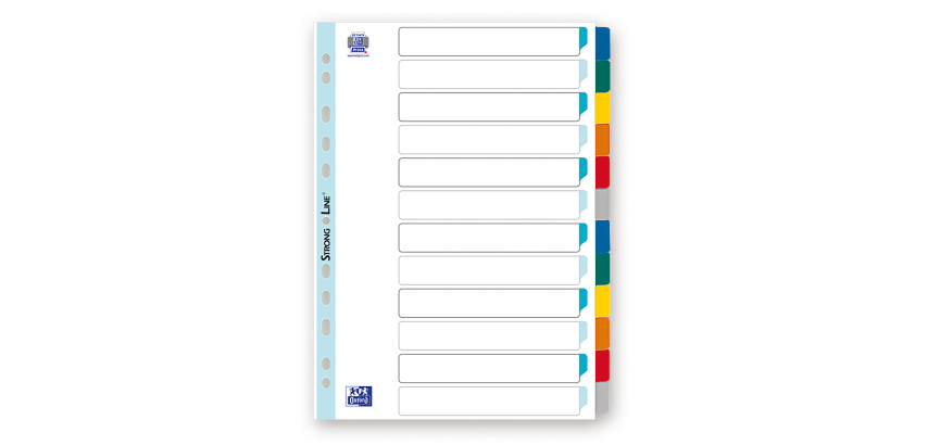 Intercalaires neutres A4 12 positions colore 170g blanc