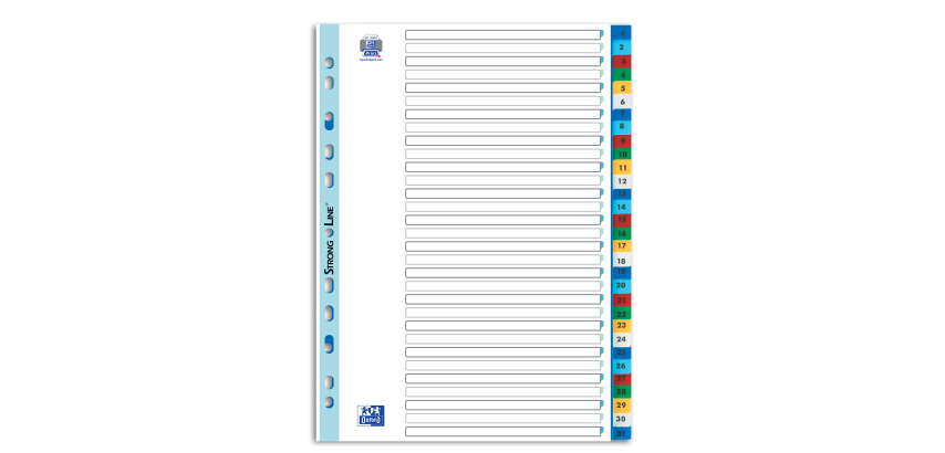 Intercalaires numeriques A4 31 positions polypro 12/100 blanc