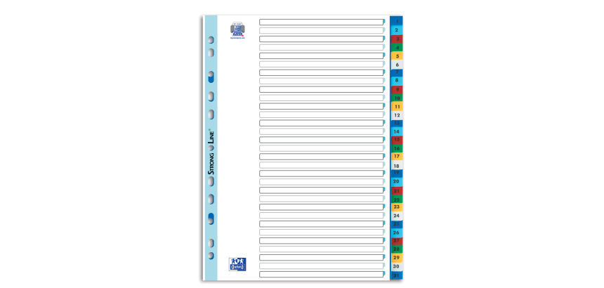 Intercalaires numeriques a4 31 positions polypro 12/100 blanc
