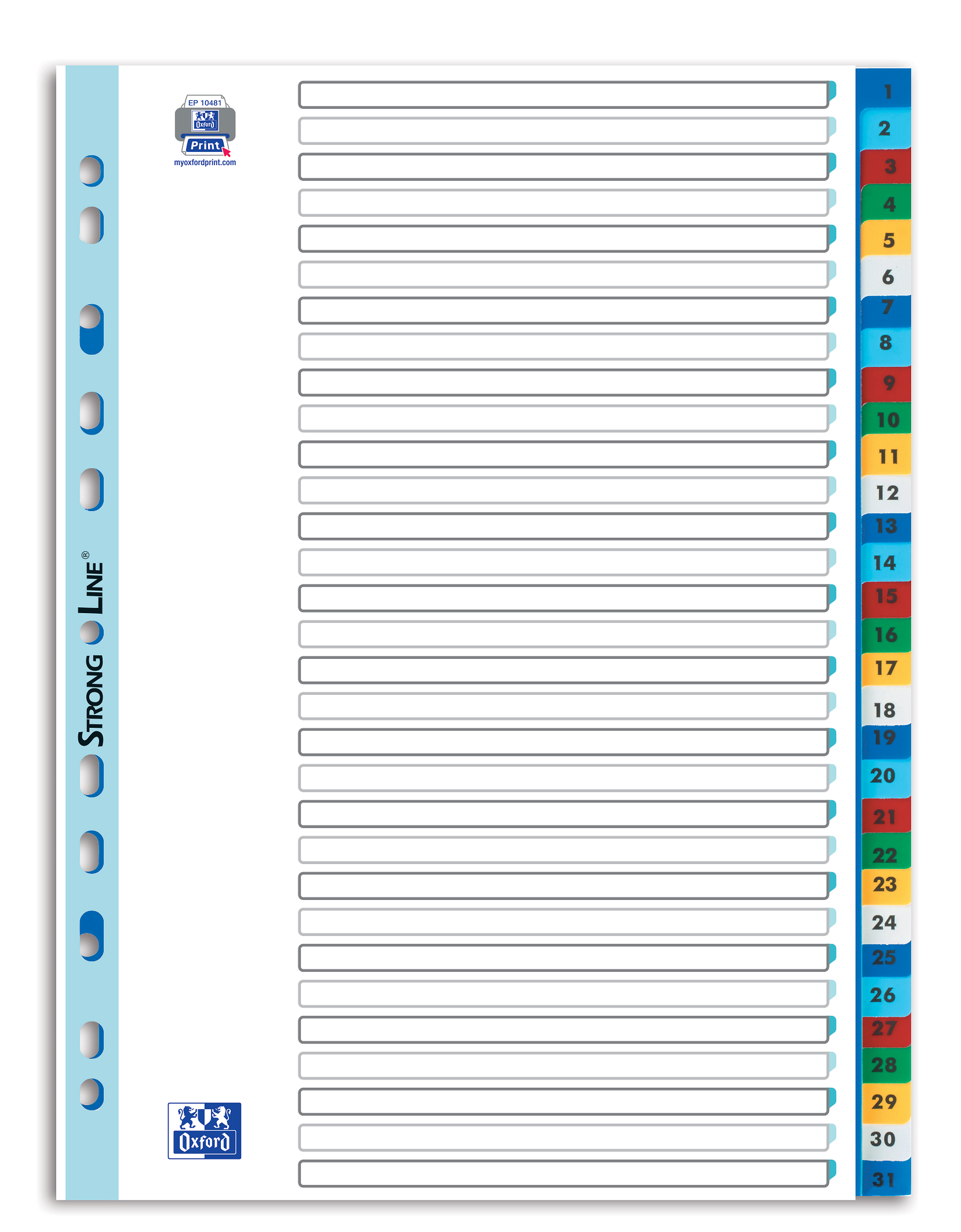 Intercalaires numeriques a4 31 positions polypro 12/100 blanc