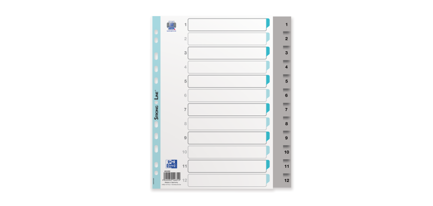 Intercalaire numerique a4xl 12positions polypro 12/100 gris