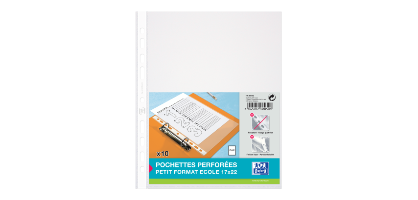 lot de 10 pochettes perforées 17x22 Polypro lisse incolore