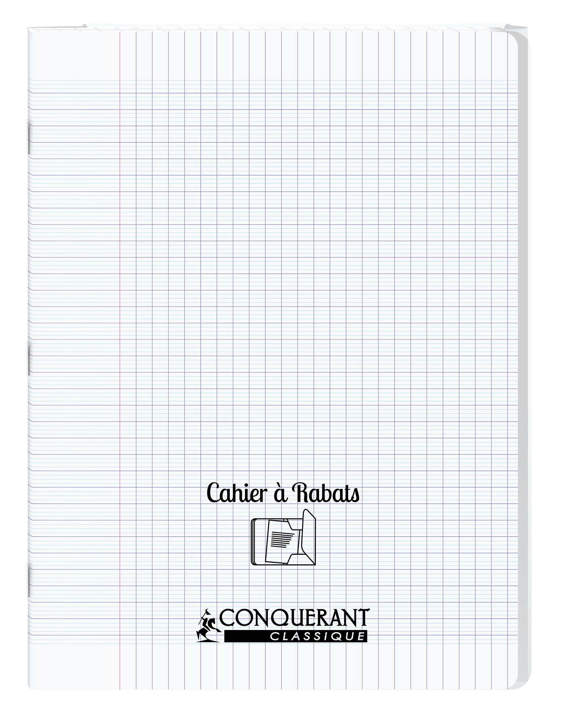 Cahier a rabat Conquerant classique agrafe 240x320 48p 90g seyes polypro incolore