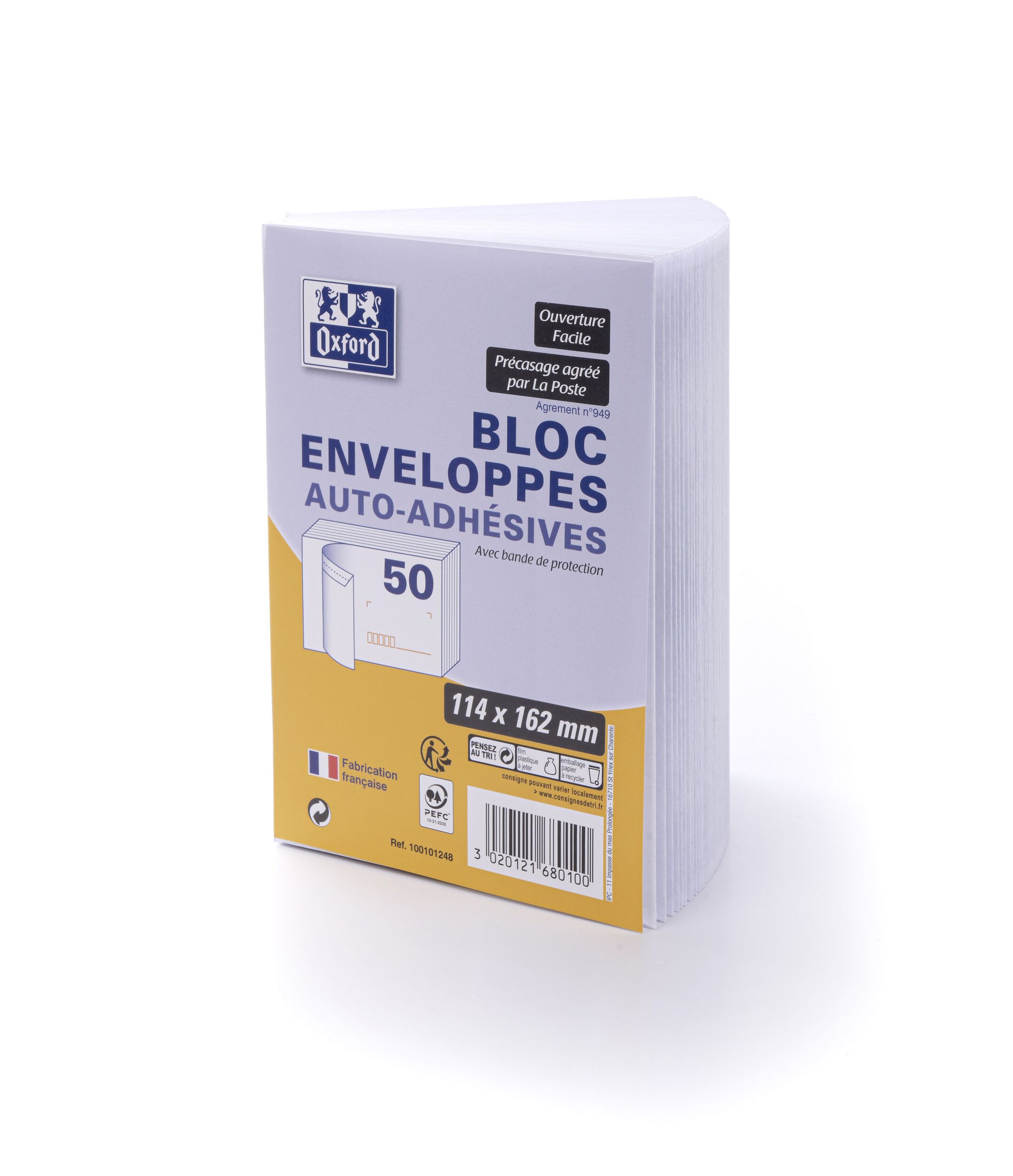 Bloc d enveloppe Oxford 114x162 x50 auto adhesive precasee ouv facile invio