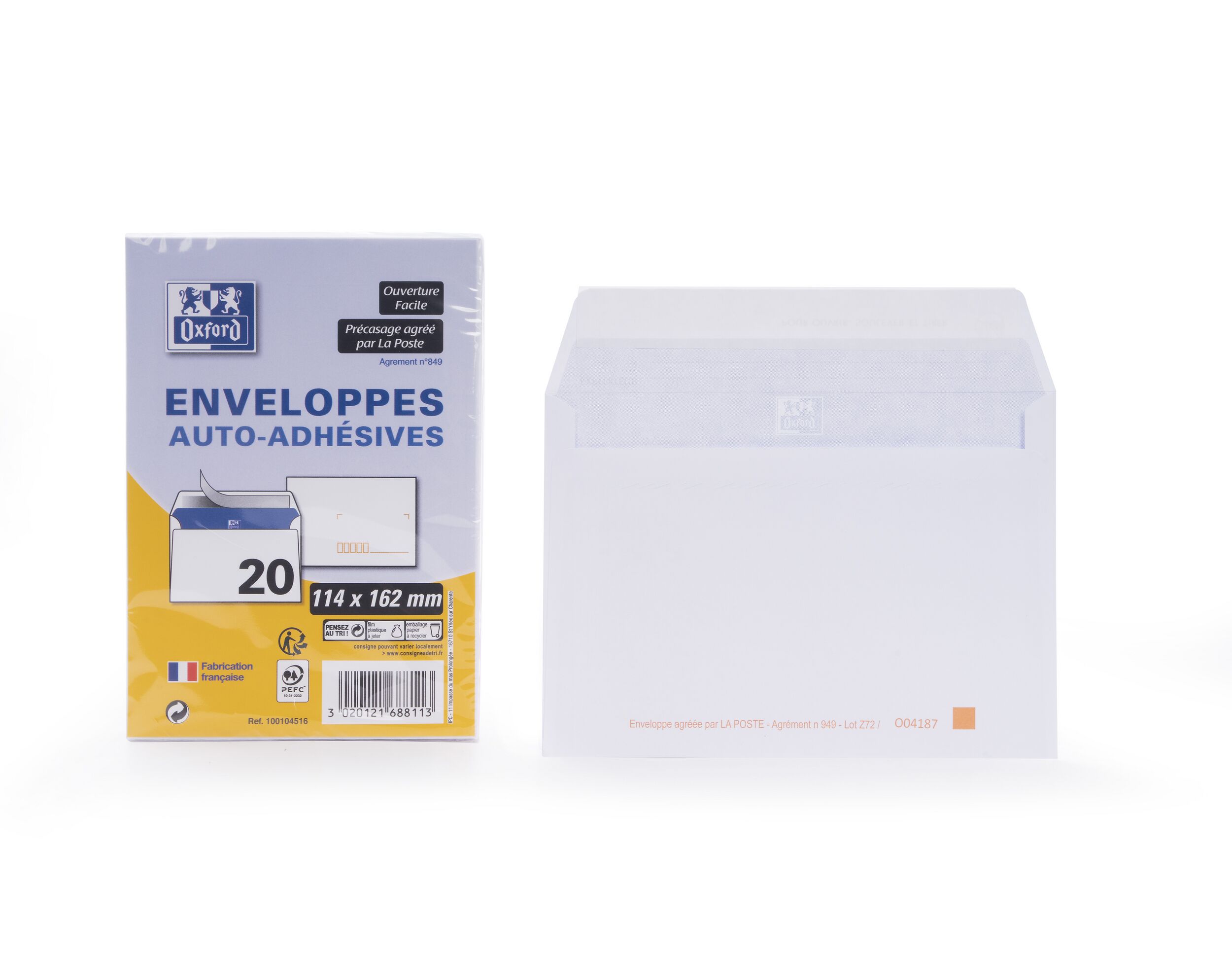 Lot de 20 enveloppes Oxford 114x162 auto adhesive precasee - blanc