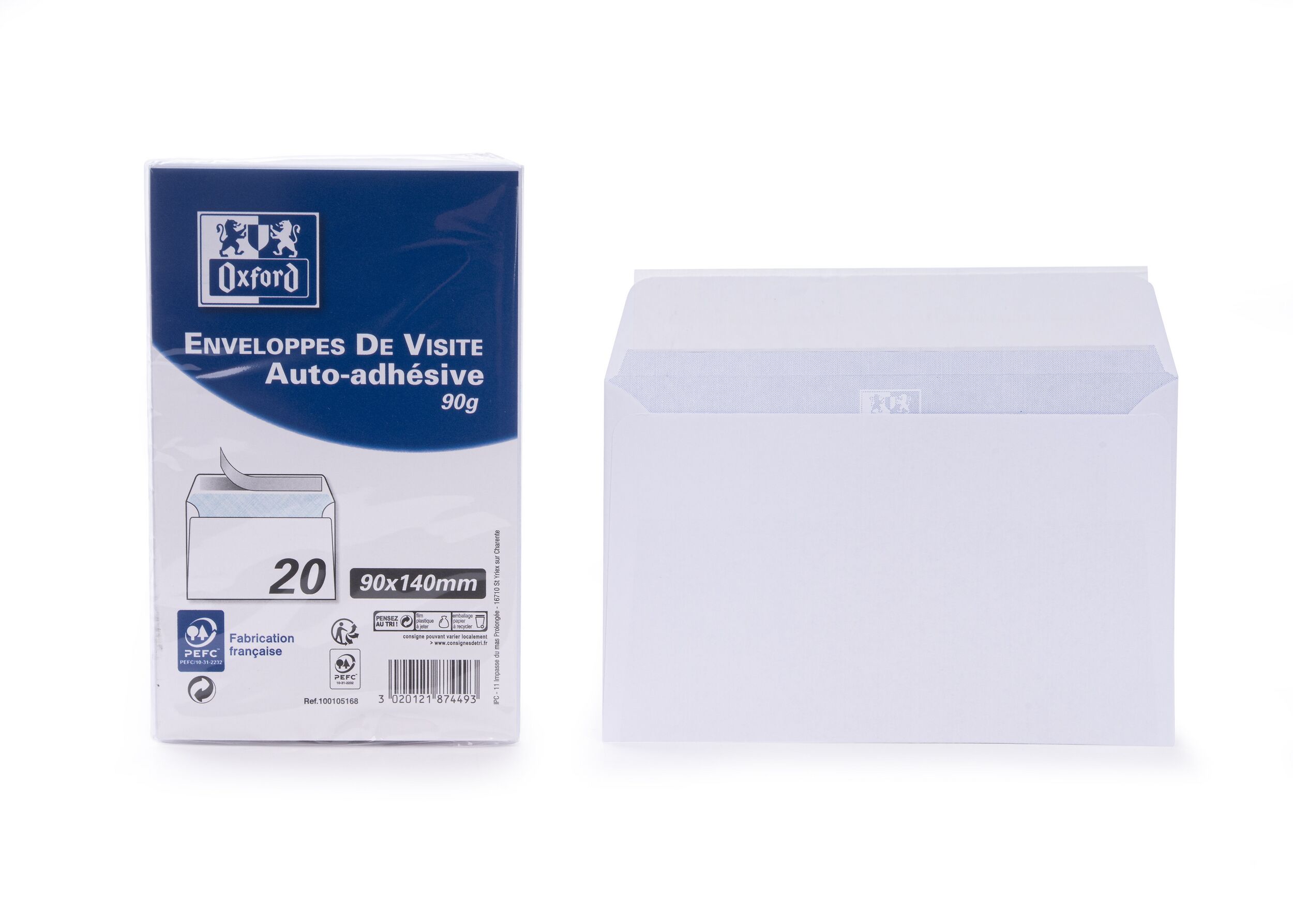 Lot de 20 enveloppes Oxford 90x140 auto adhesive de visite - blanc